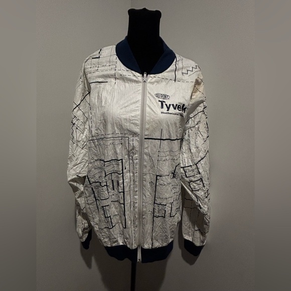 LESLIE JORDAN Tyvec Vintage Cobain Nylon Blueprint Bomber Jacket Men’s XXL - Picture 3 of 9